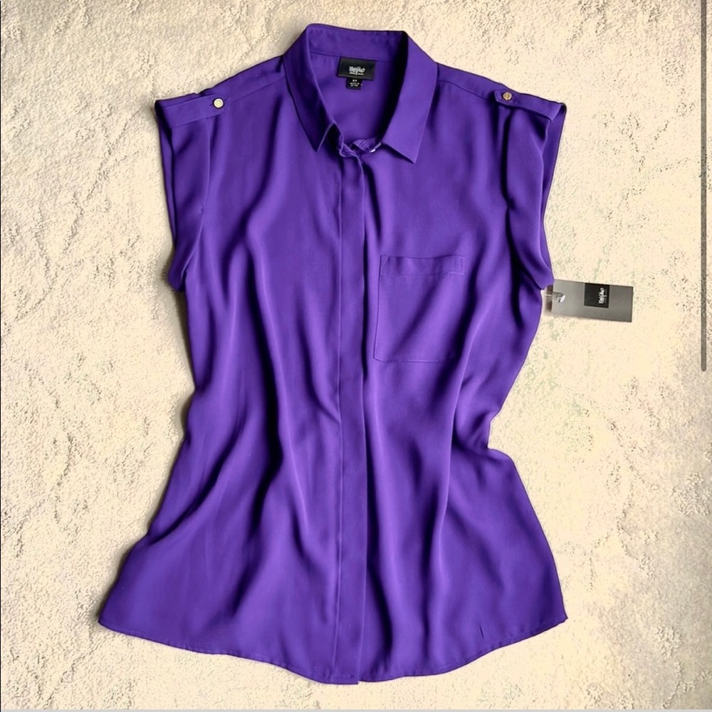 Grape 🍇 Escape Button Down Collar Sleevless Blouse, NWT